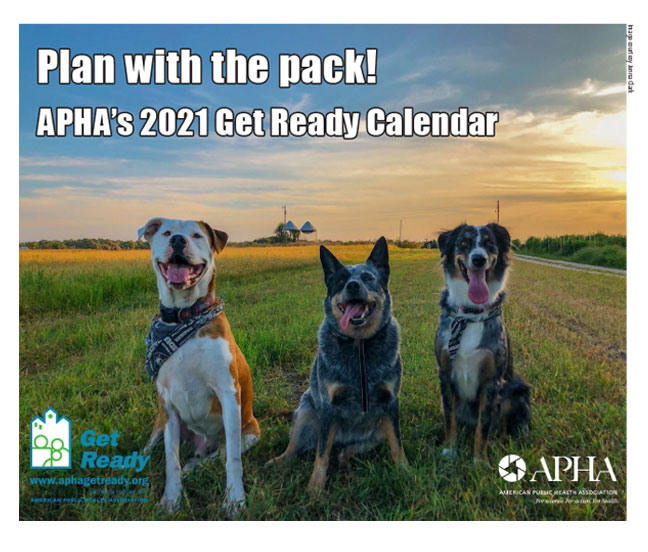 Plan with the pack! APHA's 2021 Get Ready Calendar, three dogs smiling